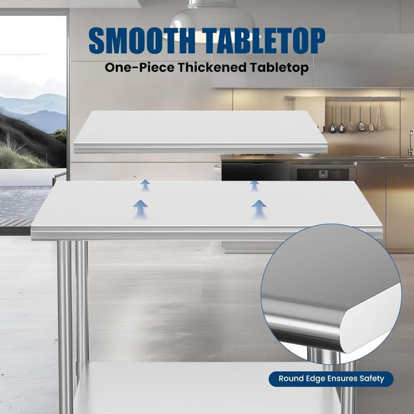 English Elm Stainless Steel Nsf Prep Table with Adjustable Undershelves for Commercial Use W1192P326234