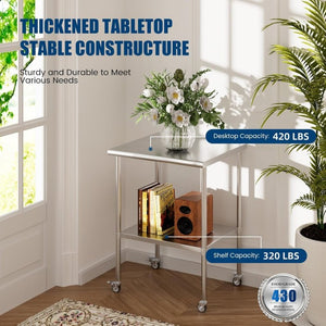 English Elm Stainless Steel Prep Table Nsf Certified Heavy Duty Adjustable Shelf with Casters W1192P326239