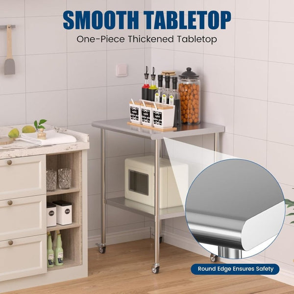 English Elm Stainless Steel Prep Table Nsf Certified Heavy Duty Adjustable Shelf with Casters W1192P326239
