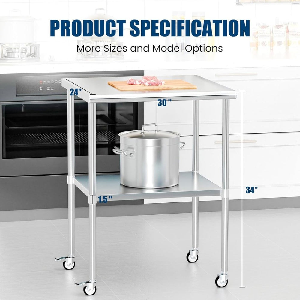 English Elm Stainless Steel Prep Table Nsf Certified Heavy Duty Adjustable Shelf with Casters W1192P326239