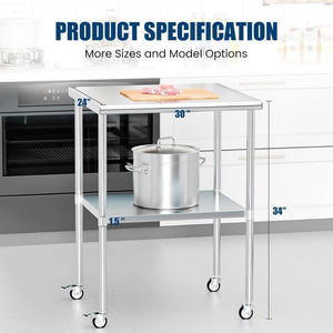 English Elm Stainless Steel Prep Table Nsf Certified Heavy Duty Adjustable Shelf with Casters W1192P326239