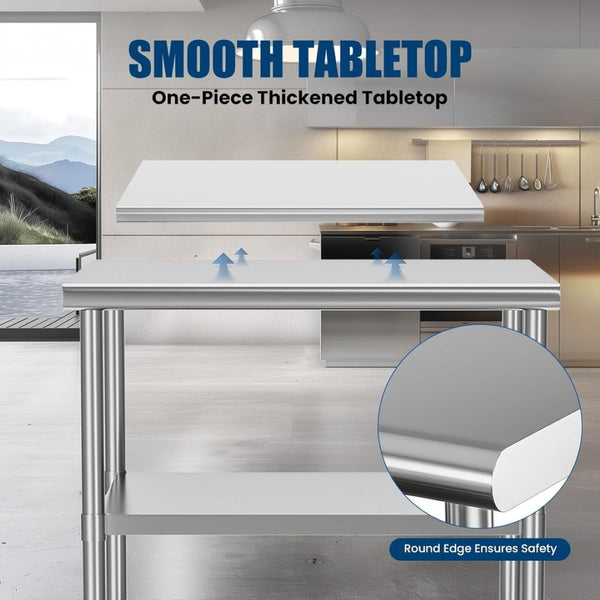 English Elm Stainless Steel Prep Table Nsf Certified Heavy Duty Adjustable Shelf with Casters W1192P326239