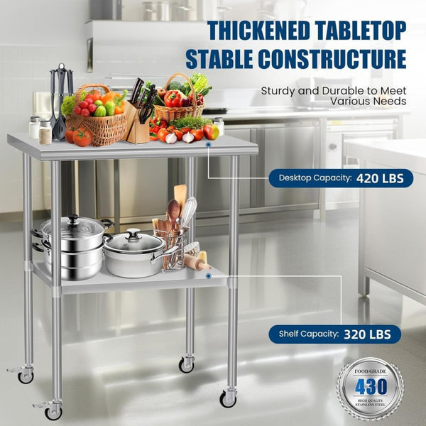English Elm Stainless Steel Prep Table Nsf Certified Heavy Duty Adjustable Shelf with Casters W1192P326239