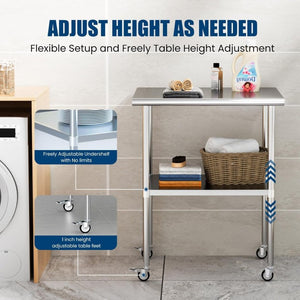 English Elm Stainless Steel Prep Table Nsf Certified Heavy Duty Adjustable Shelf with Casters W1192P326239