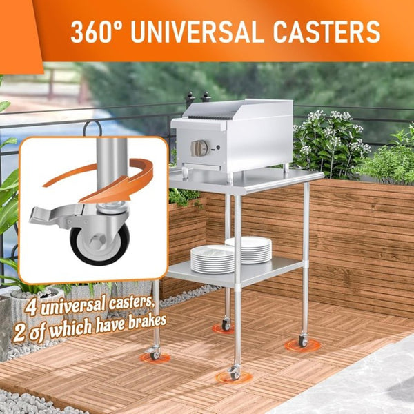 English Elm Stainless Steel Nsf Commercial Prep Table with Backsplash Adjustable Shelf and Locking Wheels W1192P326255
