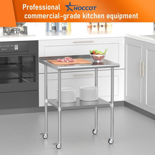 English Elm Stainless Steel Nsf Commercial Prep Table with Backsplash Adjustable Shelf and Locking Wheels W1192P326255