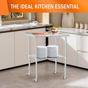 English Elm Stainless Steel Nsf Commercial Prep Table with Backsplash Adjustable Shelf and Locking Wheels W1192P326255