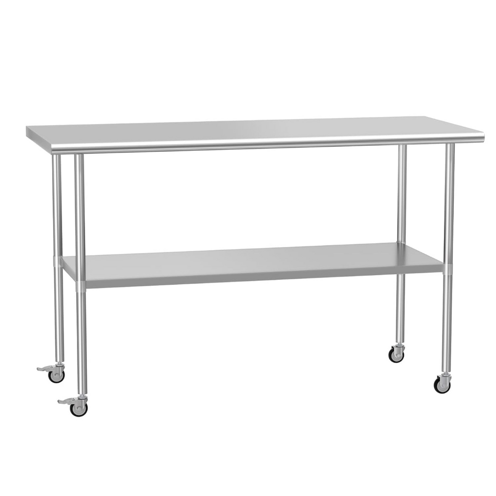 English Elm Stainless Steel Nsf Certified Prep Table with Locking Wheels and Adjustable Undershelf W1192P340898