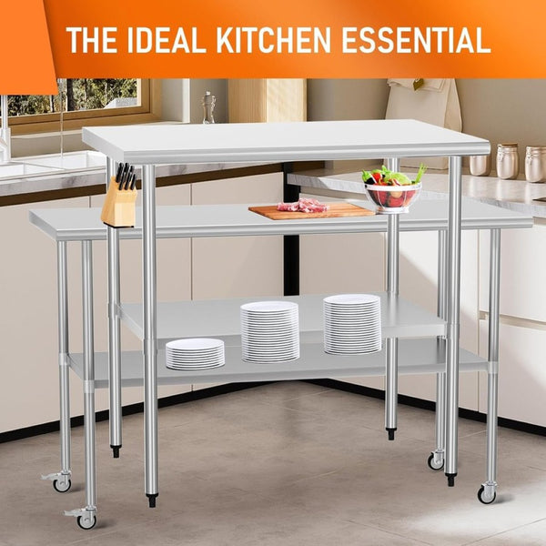 English Elm Stainless Steel Nsf Certified Prep Table with Locking Wheels and Adjustable Undershelf W1192P340898