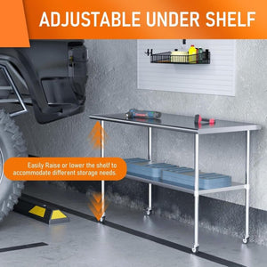 English Elm Stainless Steel Nsf Certified Prep Table with Locking Wheels and Adjustable Undershelf W1192P340898