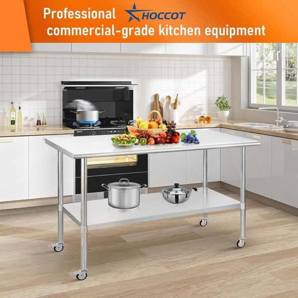 English Elm Stainless Steel Nsf Certified Prep Table with Locking Wheels and Adjustable Undershelf W1192P340898