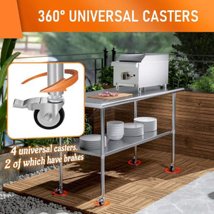 English Elm Stainless Steel Nsf Certified Prep Table with Locking Wheels and Adjustable Undershelf W1192P340898