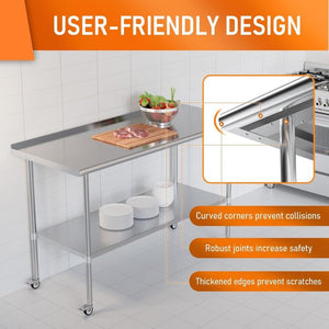 English Elm Stainless Steel Nsf Certified Prep Table with Locking Wheels and Adjustable Undershelf W1192P340898