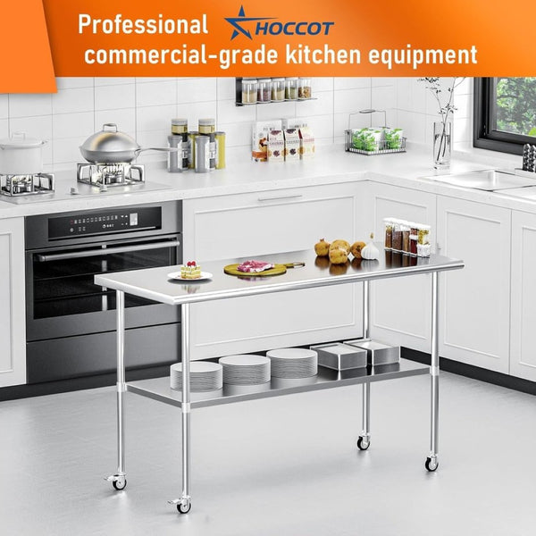English Elm Stainless Steel Nsf Certified Prep Table with Locking Wheels and Adjustable Undershelf W1192P340898
