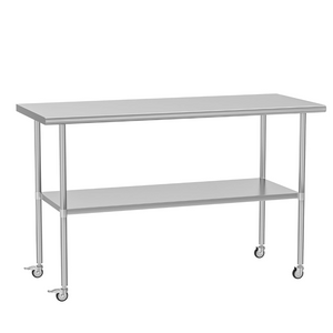 English Elm Stainless Steel Nsf Prep Table with Locking Casters and Adjustable Undershelf for Kitchens W1192P341035
