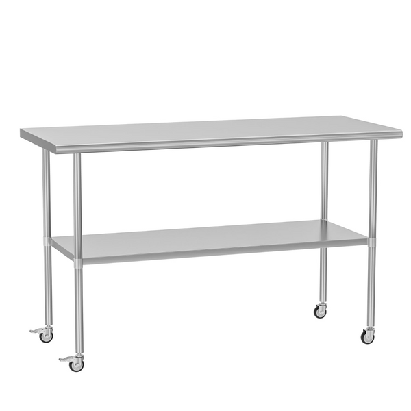 English Elm Stainless Steel Nsf Prep Table with Locking Casters and Adjustable Undershelf for Kitchens W1192P341035