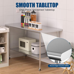 English Elm Stainless Steel Nsf Prep Table with Locking Casters and Adjustable Undershelf for Kitchens W1192P341035