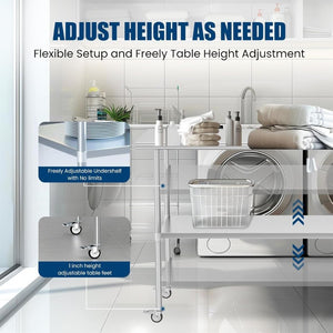 English Elm Stainless Steel Nsf Prep Table with Locking Casters and Adjustable Undershelf for Kitchens W1192P341035