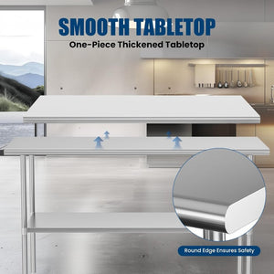 English Elm Stainless Steel Nsf Prep Table with Locking Casters and Adjustable Undershelf for Kitchens W1192P341035
