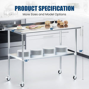 English Elm Stainless Steel Nsf Certified Commercial Worktable with Locking Casters and Adjustable Shelf W1192P341043