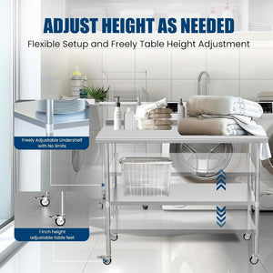 English Elm Stainless Steel Nsf Certified Commercial Worktable with Locking Casters and Adjustable Shelf W1192P341043