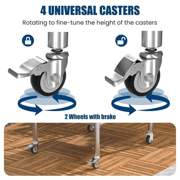 English Elm Stainless Steel Nsf Certified Commercial Worktable with Locking Casters and Adjustable Shelf W1192P341043