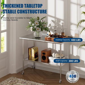 English Elm Stainless Steel Nsf Certified Commercial Worktable with Locking Casters and Adjustable Shelf W1192P341043