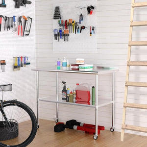 English Elm Stainless Steel Nsf Certified Commercial Worktable with Locking Casters and Adjustable Shelf W1192P341043