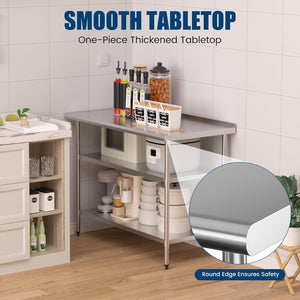 English Elm Stainless Steel Nsf Certified Prep Table with Adjustable Shelves for Kitchen or Garage W1192P341063