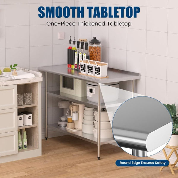 English Elm Stainless Steel Nsf Certified Prep Table with Adjustable Shelves for Kitchen or Garage W1192P341063