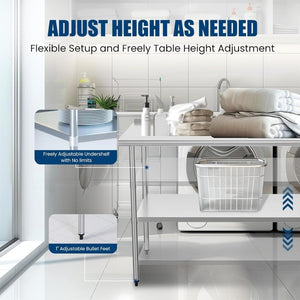 English Elm Stainless Steel Nsf Certified Prep Table with Adjustable Shelves for Kitchen or Garage W1192P341063