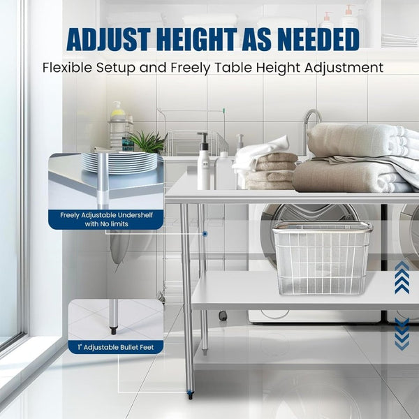 English Elm Stainless Steel Nsf Certified Prep Table with Adjustable Shelves for Kitchen or Garage W1192P341063