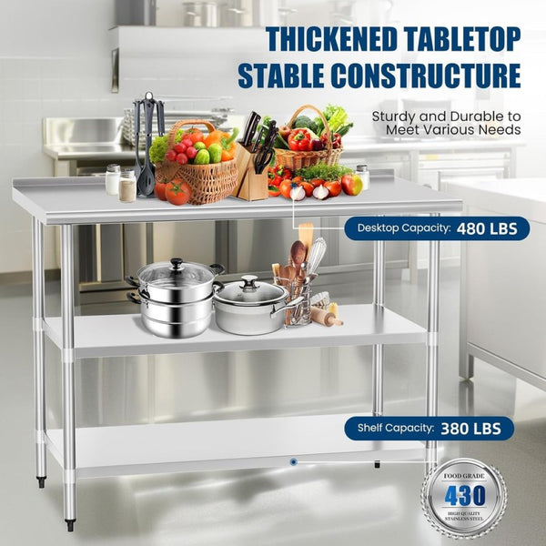 English Elm Stainless Steel Nsf Certified Prep Table with Adjustable Shelves for Kitchen or Garage W1192P341063