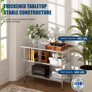 English Elm Stainless Steel Nsf Certified Prep Table with Adjustable Shelves for Kitchen or Garage W1192P341063