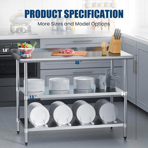 English Elm Stainless Steel Nsf Certified Prep Table with Adjustable Shelves for Kitchen or Garage W1192P341063
