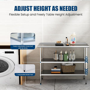 English Elm Stainless Steel Nsf Certified Prep Table with Adjustable Shelves for Kitchen or Garage W1192P341063
