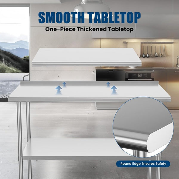 English Elm Stainless Steel Nsf Certified Prep Table with Adjustable Shelves for Kitchen or Garage W1192P341063