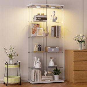 English Elm Glass Display Cabinet Five Shelf Locking Door with LED Lighting for Living Room Decor W1192P354181