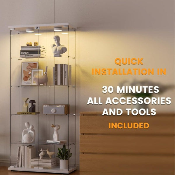 English Elm Glass Display Cabinet Five Shelf Locking Door with LED Lighting for Living Room Decor W1192P354181