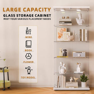 English Elm Glass Display Cabinet Five Shelf Locking Door with LED Lighting for Living Room Decor W1192P354181