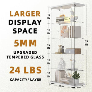 English Elm Glass Display Cabinet Five Shelf Locking Door with LED Lighting for Living Room Decor W1192P354181
