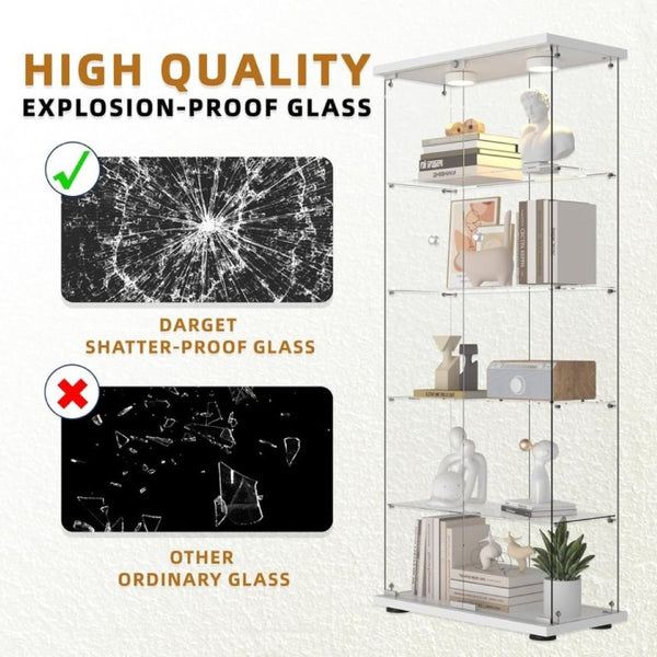 English Elm Glass Display Cabinet Five Shelf Locking Door with LED Lighting for Living Room Decor W1192P354181