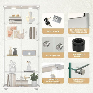 English Elm Glass Display Cabinet Five Shelf Locking Door with LED Lighting for Living Room Decor W1192P354181