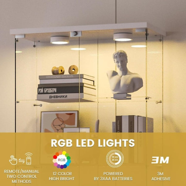 English Elm Glass Display Cabinet Five Shelf Locking Door with LED Lighting for Living Room Decor W1192P354181