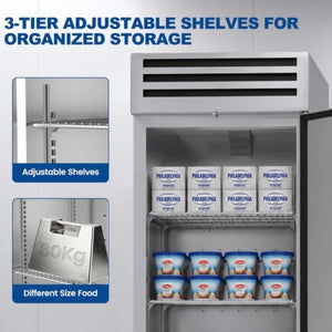 English Elm 27W Stainless Steel Reach-In Commercial Freezer 23 Cu Ft with Smart Thermostat LED Shelves W1192P485781
