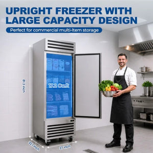English Elm 27W Stainless Steel Reach-In Commercial Freezer 23 Cu Ft with Smart Thermostat LED Shelves W1192P485781