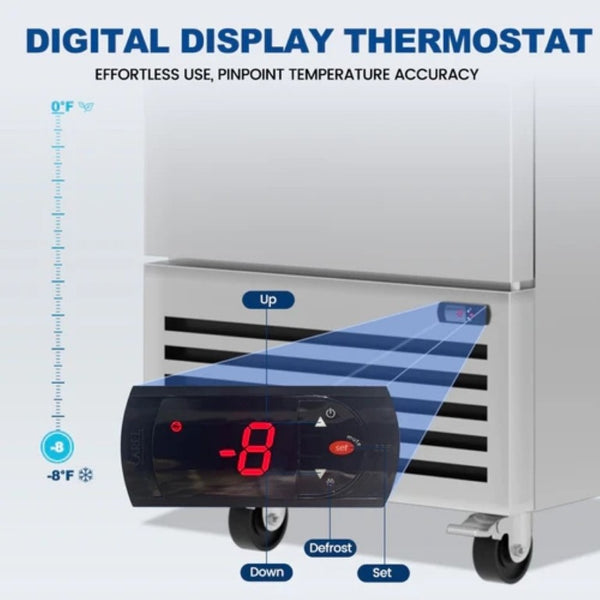 English Elm 27W Stainless Steel Reach-In Commercial Freezer 23 Cu Ft with Smart Thermostat LED Shelves W1192P485781