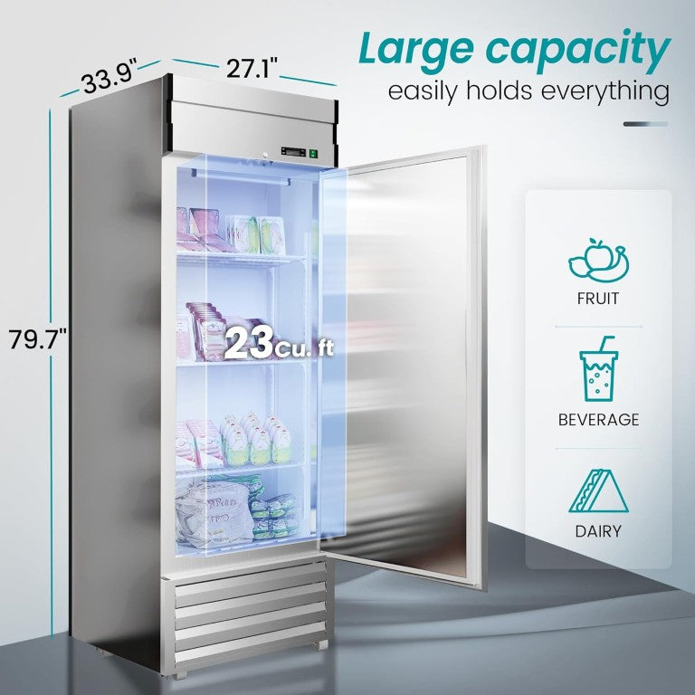 English Elm 27 Inch Stainless Steel Reach-In Commercial Refrigerator with Smart Airflow and LED Lighting W1192P485785