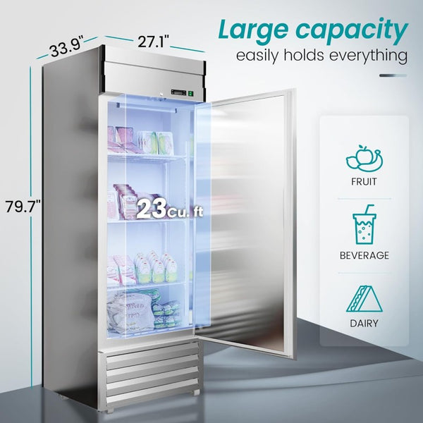 English Elm 27 Inch Stainless Steel Reach-In Commercial Refrigerator with Smart Airflow and LED Lighting W1192P485785