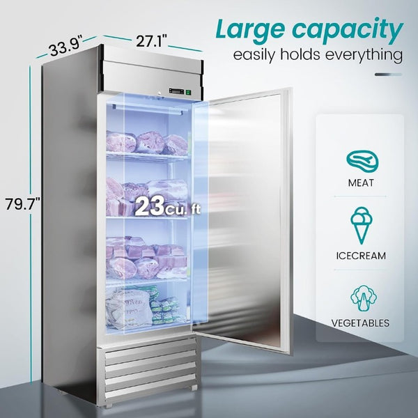 English Elm 29W Stainless Reach-In Freezer 23 Cu Ft Smart Thermostat LED Interior Three Shelves W1192P485791